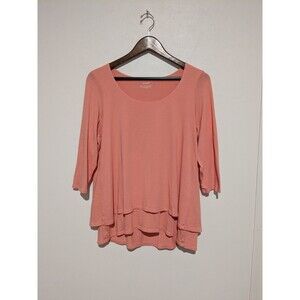 J. Jill Pure Jill Peach Elliptical Layered Top Scoop Neck  L Cotton Modal 3/4 Sl